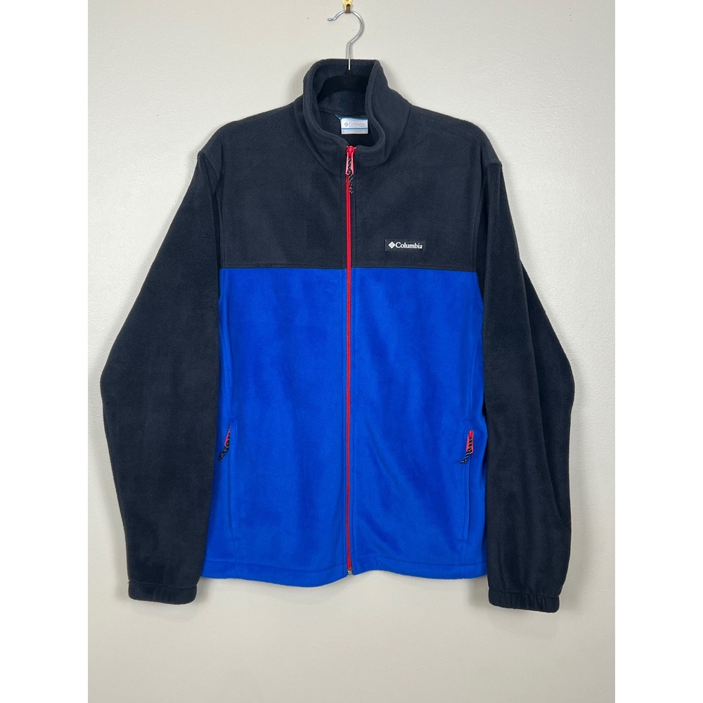 Columbia Mens Blue Black Colorblock Full Zip Fleece Jacket WM3220 Medium